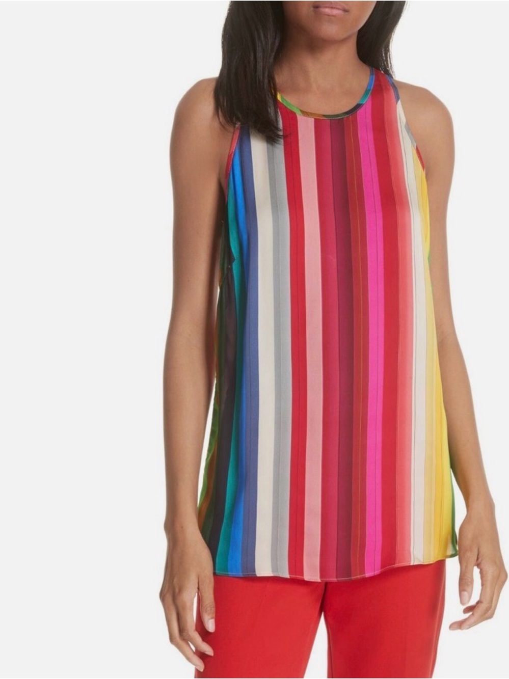 Milly ‘Marie’ rainbow stripe keyhole viscose/silk flowy halter tank -4